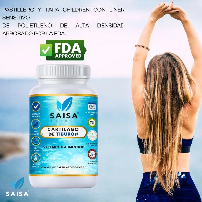 Cartílago Tiburón Suplemento Alimenticio 100 Puro Cápsulas 500 Saisa Herbal