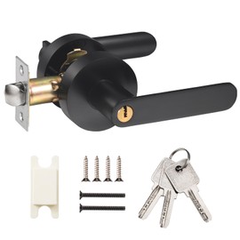 Faankiton Door Handle with Lock, Reversible Door Handles, Privacy Door Lever, Internal Door Handle Knob Sets, Security Door Lock Set, Entry Door Lever with Keys for Bedroom, Passage (Black)