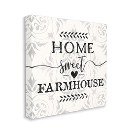 Stupell Industries Home Sweet Farmhouse Soft Sentiment Damask Pattern, Designed by Ziwei Li Canvas Wall Art, 36 x 36, Black