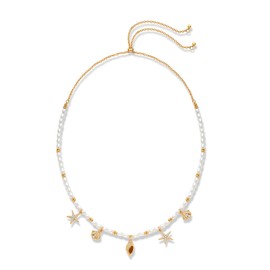 FAUTHENTICUTE Adjustable Pearl Necklaces For Women White Pearl Choker Necklace With Multi Ocean Charms Beach Shell And Starfish Jewelry
