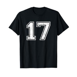 Number 17 Distressed Vintage Seventeen Sports Team Training T-Shirt