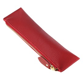BTSKY Vintage Soft Genuine Leather Pencil Pen Case Pouch Retro Stationery Bag Holder Organizer Storage for Students Businessmen and Artists (Red)