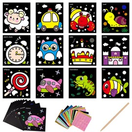Ainiv Foil Art for Kids, 12 Sheets DIY Foil Crafts Fun Kit, Foil Art Pictures with 30 Foil Sheets & 1 Wooden Stylus, Cute Stickers Party Favor Travel Toys, Art and Crafts for Kids Boys Girls Ages 4-9