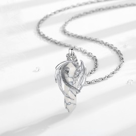 AEONSLOVE Dragon Necklace Men's White Turquoise Necklace Women's Dragon Crystal Necklace Viking Dragon Pendant Turquoise Crystal Necklace Gemstone Healing Stones Jewellery