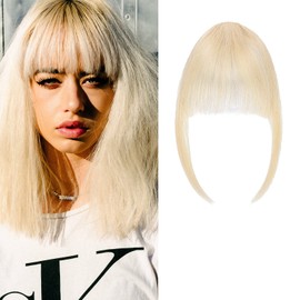 SEGO Clip in Fringe Real Human Hair Extensions [#60 Platinum Blonde] Clip in Air Bangs Light French Bangs With Temples Clip on For Women (9g)
