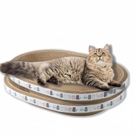 Spindro 2 Pack Large Cat Scratcher Cardboard, Oval Cat Scratcher Bed Cat Scratch Pad Board Lounge Couch for Indoor Cats Bowl Shaped Cat Scratching Post Nest for Cats Grinding Claw Furniture Protector