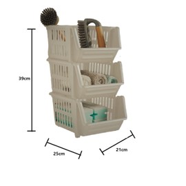 Whitefurze Stacking Basket Set of 3, Cream, 18 cm