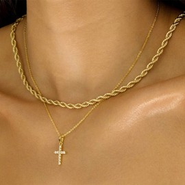 MJartoria Cross Necklace for Women Trendy Dainty Layered Necklaces 14K Gold Plated Cross Pendant Necklaces Simple Jewelry Gifts