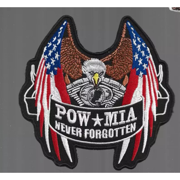 New 5" POW MIA Never Forgotten Iron on Patch Free