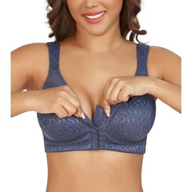 DotVol Women's Full Figure Front Closure Wirefree Jacquard Back Support Posture Bra(Blue,36E)