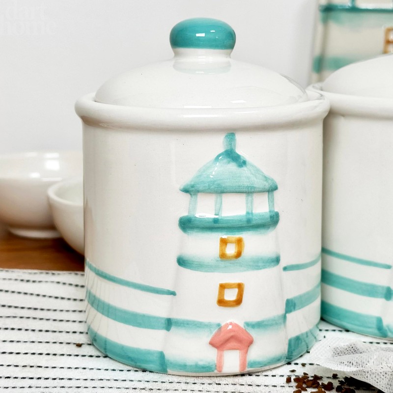 Darthome Lighthouse Kitchen Canisters Set Of 3 Glazed Ceramic Seaside