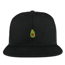 Trendy Apparel Shop Avocado Embroidered Cotton Flat Bill Mesh Back Trucker Cap - Black