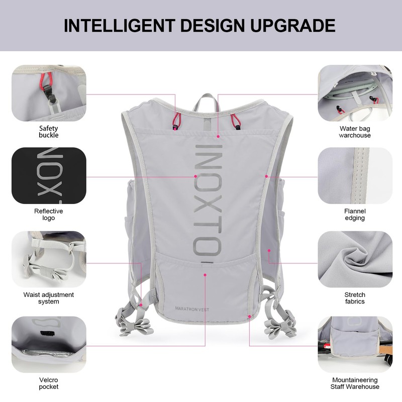 INOXTO Running Hydration Vest Backpack,Lightweight Insulated Pack with 1.5L Water