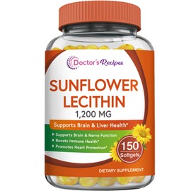 Doctor's Recipes Sunflower Lecithin 1200 mg, for Men & Women, Non-GMO, All 8 B Vitamins with Folate, Methyl B12, B6, Biotin & Inositol, Nerve, Cellular Energy Support, 150 Softgels