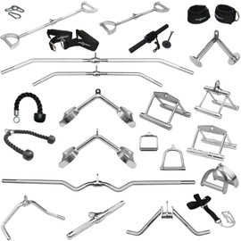 Sporttrend 24 Handles for Pulleys, Cable Pulls, Lat Pull Bar, Rowing Handle, Biceps Triceps Rod, Triceps Rope,SZ Bar, Carabiner, Foot Strap, Forearm Trainer, Neck Trainer, Handle Set
