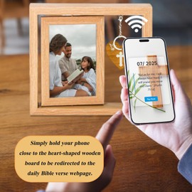 XIVEKD 4X6 Bible Picture Frames with NFC Function Bible Verse Wood Slices, 7 Pcs Jesus Figurine Decorations for Tabletop Display, Suitable for Denominational Party Favors, Sunday School, Baptism Gifts.
