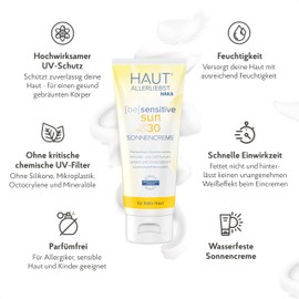 HAUTALLERLIEBST Sun Cream SPF 30 Waterproof, Regenerated, Vegan, Fragrance-Free, 100 ml