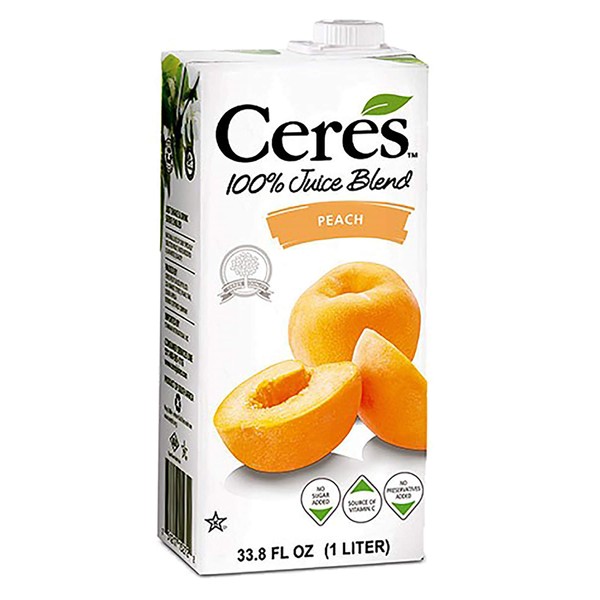 Ceres 100% All Natural Pure Fruit Juice Blend, Peach - Gluten Free, Rich in Vitamin C, No Added Sugar or Preservatives, Cholesterol Free - 33.8 FL OZ (Pack of 12)