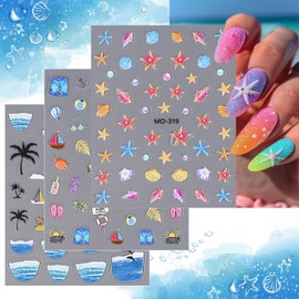 LBPEPAMZ 5D Embossed Seashell Starfish Nail Stickers Color Marine Style Self-Adhesive Designs Nail Art Decorations Cute Ocean Beach Theme Summer Nail Decals for Women Nail Art Salons Decorations 6Pcs
