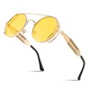 FEISEDY Retro Round Steampunk Sunglasses Lennon Hippie Glasses Metal Frame