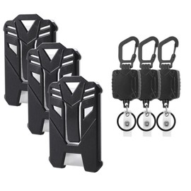 HOUSON Set of 3 Retractable Badge Holders with ID Holder, Carabiner Key Ring, ID Card Holder, Retractable 70 cm Steel Cord