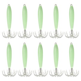 PATIKIL 35g Luminous Squid Jig Hooks, 10 Pcs Cuttlefish Sleeve Saltwater Fishing Lures Bait Jig Glow in Dark with 12 Stainless Steel Needles, Green