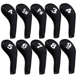 Andux Count Printed Golf Iron Covers with Zipper Long Neck 10pcs/set (Black)