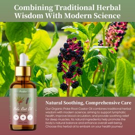 Peralpow Organic Poke Root Castor Oil, Supports Cysts, Boils, Fibroids, Swollen Lymph Nodes, Breast & Joint Health - Organic Lymphatic Aid - Natural Deep Tissue Relief - 2.03oz -