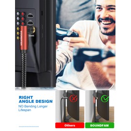 SOUNDFAM 90 Degree RCA Subwoofer Cable - [New Wine Red] SPDIF Digital Coaxial Audio Cable RCA Male to Male Audio Video Cord for Subwoofer, HDTV, Amplifier, Sound Bars, Speaker (5ft/1.5m)