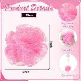 Shellwei 24 Pcs 3 Inch Mini Loofah Travel Size Bulk Shower Sponge Pouf Mesh for Women Kids Men Exfoliating Body Scrubber Baby Shower Favor(Pink)