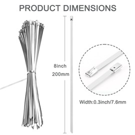 Aroono Metal Zip Ties, Zip Ties Heavy Duty, Stainless Steel Wire Ties-10 inch, 50PCS-Multi-Purpose Self-Locking Cable Ties for Outdoor and Workshop Use, High Tensile Strength-Temperature Resistant