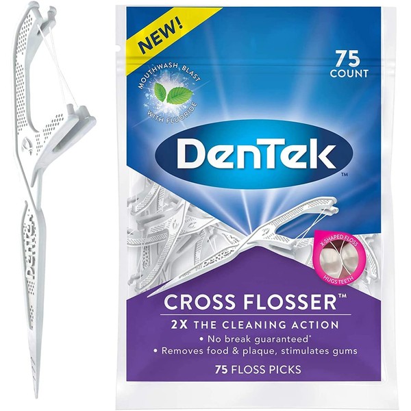 DenTek Cross Flosser Floss Picks, X-Shaped Floss Hugs Teeth, 75 Count (4)