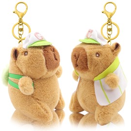 2 Pack Capybara Keychain Plush, Capybara Peluche Cute Key Chain with Clothes Backpack Accessories, Soft Animal Birthday Party Gift for Adults, Bag Charm (Baseball)
