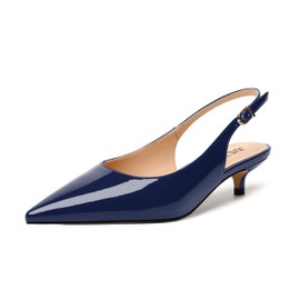 JUSTDANNI - Zapatos de tacón bajo con hebilla y hebilla para mujer, de tacón bajo, para boda, de 1.5 pulgadas, Azul marino, 7 US