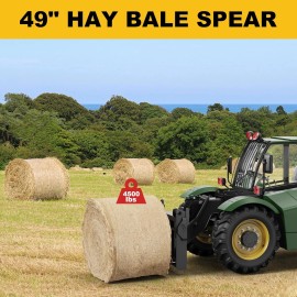 49" Hay Spear Attach 4500lbs Quick Attach Bale Hay Spike with 2 Stabilizer Spear