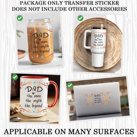 UV DTF Glass Cup Wrap Transfer - Gift for Dad from Daughter, Wife Dad The Man The Myth The Legend UVDTF Transfers Waterproof Decal for 16oz Glass Cups- Father Day Gift - 3PCS