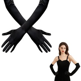 1 Pairs Black Gloves Costume, Gloves Long, Elegant Women's Satin Glove, Long Opera Glove Women Formal, for 1920s Satin Wedding Bridal Princess Dress For Women