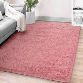 FVVRAX Fluffy Shag 4x6 Feet Pink Area Rug for Bedroom Girl, Soft Fluffy Fuzzy Small Rug for Living Room, Indoor Floor Carpet for Girls Kids Room, Plush Furry Throw Rug for Nursery Dorm Bedside, Blush
