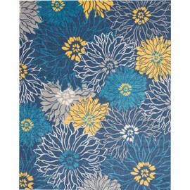 Nourison Passion Blue 8' x 10' Area-Rug, Floral, Farmhouse, Easy-Cleaning, Non Shedding, Bed Room, Living Room, Dining Room, Kitchen (8x10)