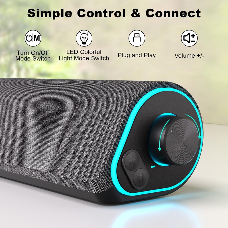 SOULION R50 Bluetooth Computer Speakers, 3.5mm PC Sound Bar for