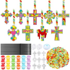 Pasimy 36 Sets Cross Suncatchers Craft Kits Religious DIY Paint Window Hanging Ornaments Decorations Christian Jesus Loves Me Activities Arts Gifts for Easter Sunday School Church Vbs Party Favors