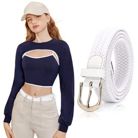 JASGOOD Braided Stretch Elastic Belt Pin Buckle Stretch Woven Belt for Women Men,White,M