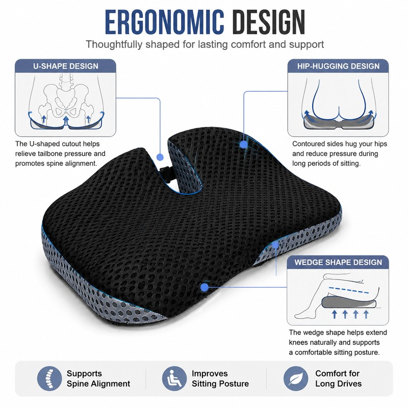 Four Seasons Memory Foam Car Seat Cushion for Driving –