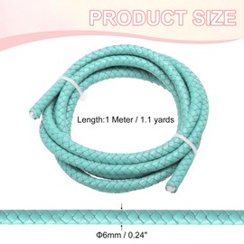 PATIKIL Round Braided Leather Cord, 6mm Braided Genuine Leather Cord String Rope Folded Leather Strip for Jewelry Making Crafts Necklaces Bracelets, Turquoise(1.1Yards)
