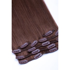 Clip-In Extensions Set 100% Real Hair 7-Piece 70g 45 cm No. 6 Medium Brown