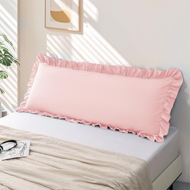 2 Pack Body Pillowcase 20''x54'', Microfiber Pink Ruffle Pillowcases, Soft Breathable and Non Shrinking Envelope Long Pillow Cover