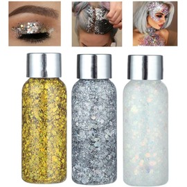Gel de glitter corporal holográfico, 3 botellas, gel corporal con purpurina líquida gruesa, brillo para cuerpo, rostro, fiesta, Halloween, Navidad, Año Nuevo, boda, escenario y mascarada
