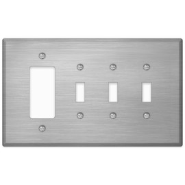 4-Gang Wall Plate for 3 Toggle and 1 Rocker – Oversized 5.5" x 9.5" Stainless Steel Switch Cover | Heavy-Duty Decorative Jumbo Faceplate for GFCI Outlets, Rocker and Toggle Switches