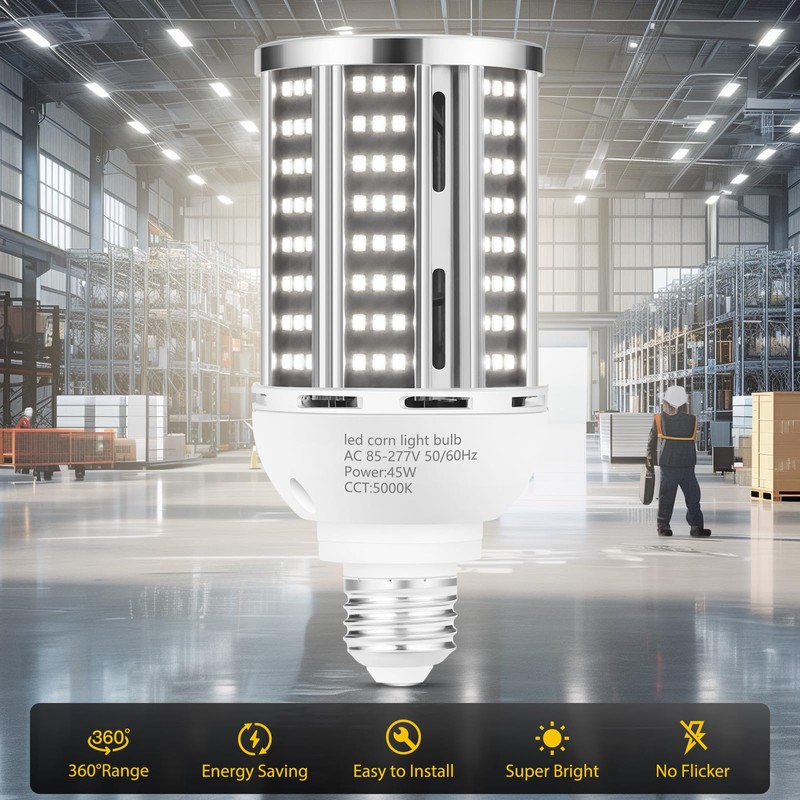 45W 6 pack LED Corn Light Bulb,400W Equivalent 5000K Commercial