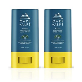 Oars + Alps Matte Sunscreen Face Stick SPF 50, Water & Sweat Resistant Sunblock, Broad Spectrum UVA/UVB Protection, Dermatologist Tested, Gluten-Free, Travel-Friendly, 2 Pack